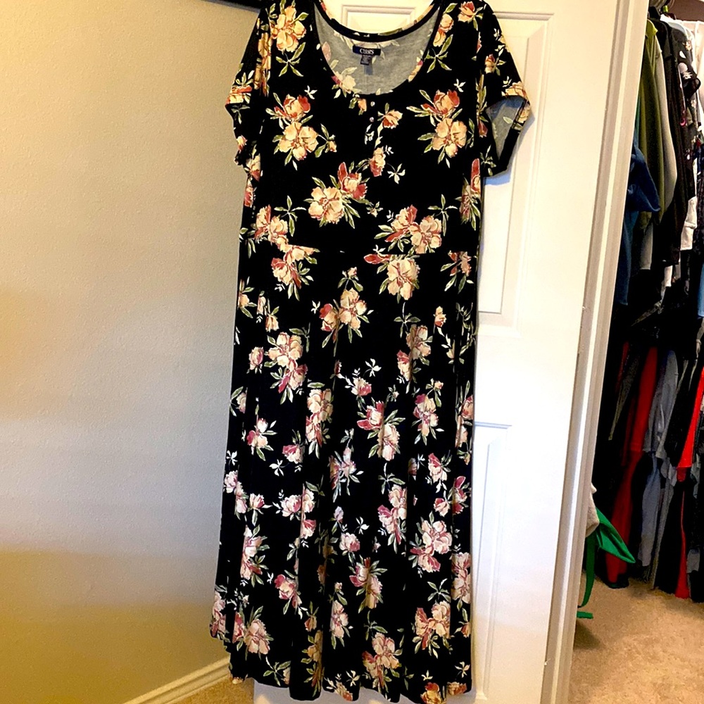 🌴 2 for $45 🌴 Chaps Floral Midi Flare Short-Sleeve Dress - 2X - NWT